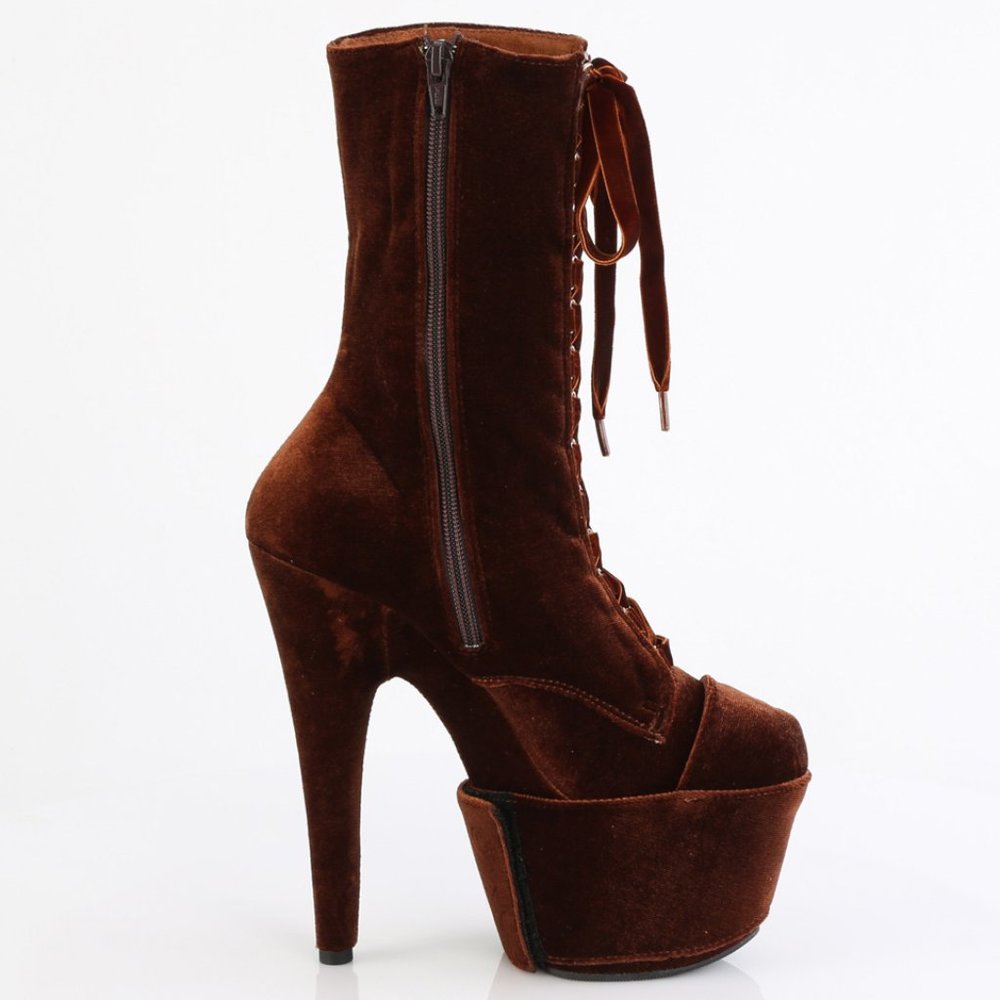 Velvet Platform Lace Up High Heel Ankle Boots - Picture 3 of 5